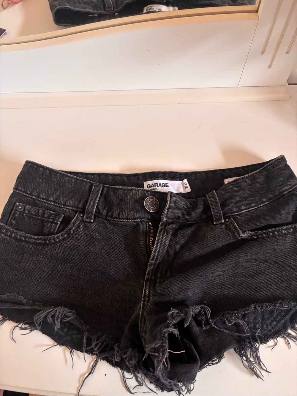 Garage Black High-Rise Distressed Denim Shorts